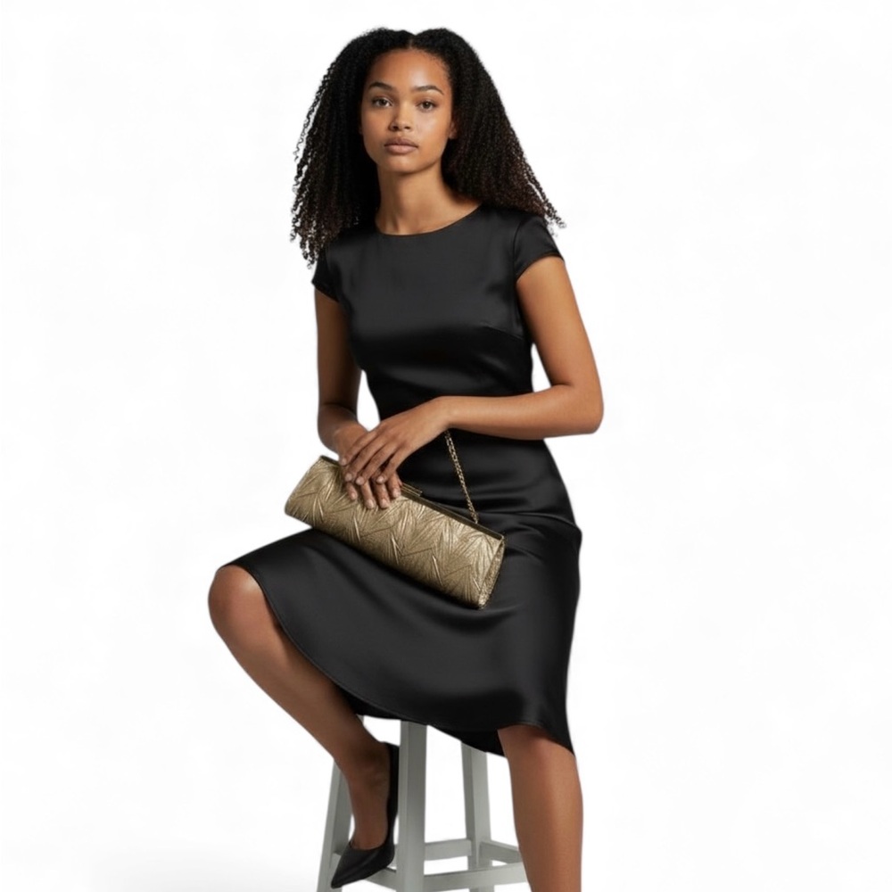 Jessica McClintock Gold Pleated Evening Clutch Chain Strap Formal Bag